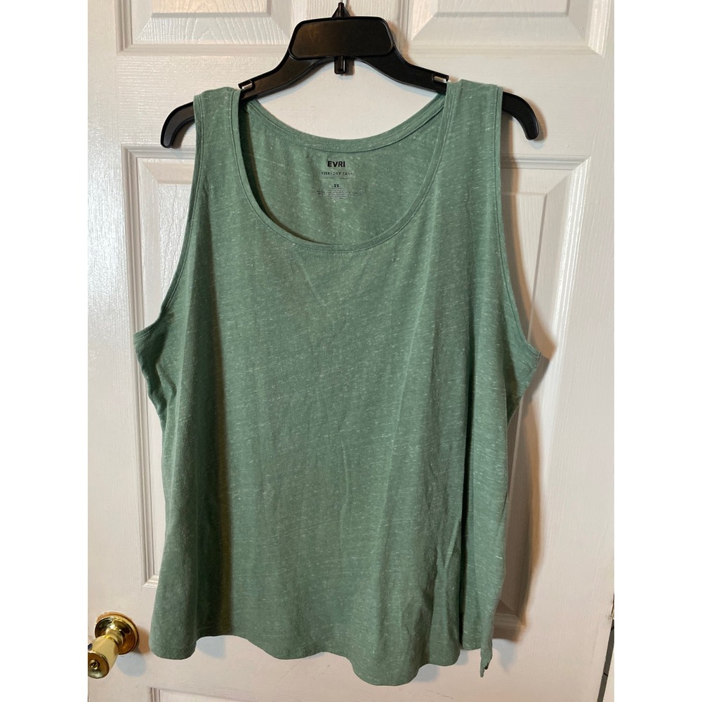 EVRI Everyday Tank Womens 2X SageGreen HeatheredSupersoft Relaxed Fit Sleeveless